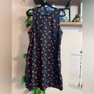 a.n.a Black Dress with Red Cherry Pattern